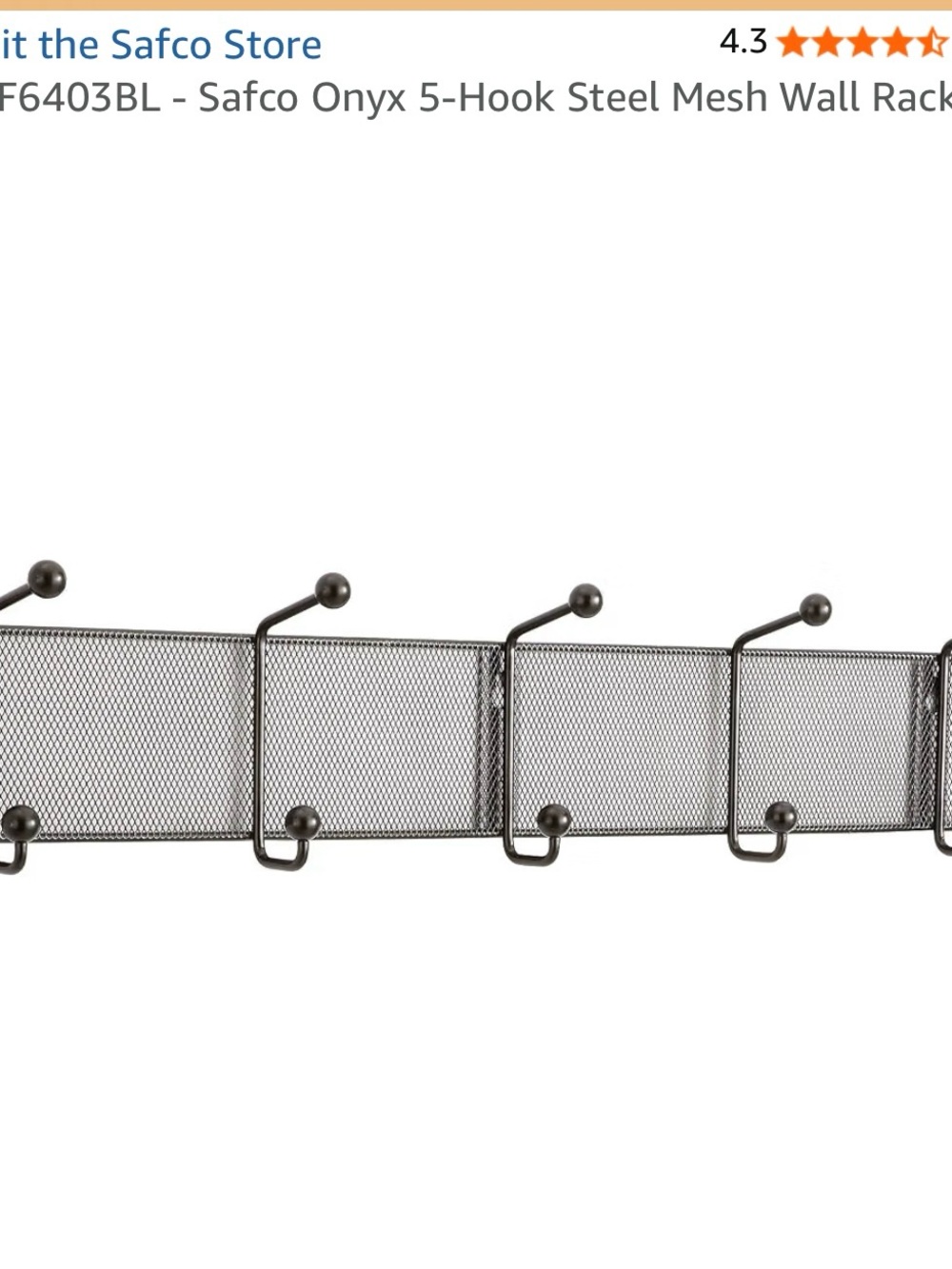 Onyx 5-Hook Steel Mesh Wall Rack - Black